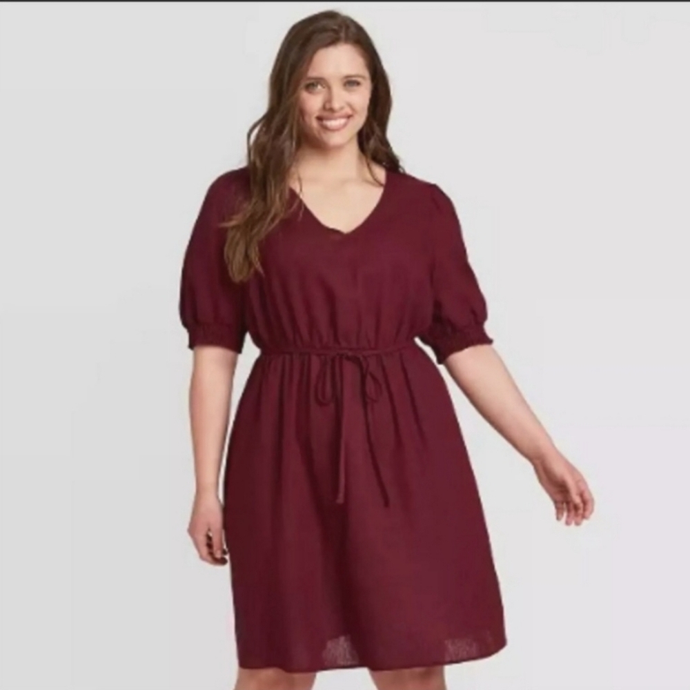 Ava & Viv Cabernet Red Short Sleeve Dress